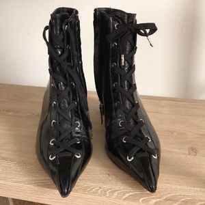 Black lace up short booties